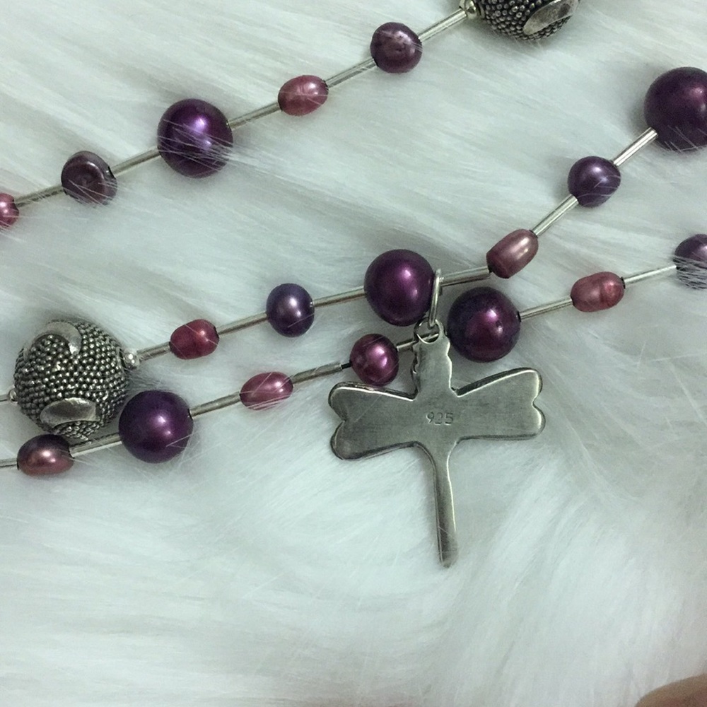 Silver and cultured pearl necklace - Picture 5 of 6